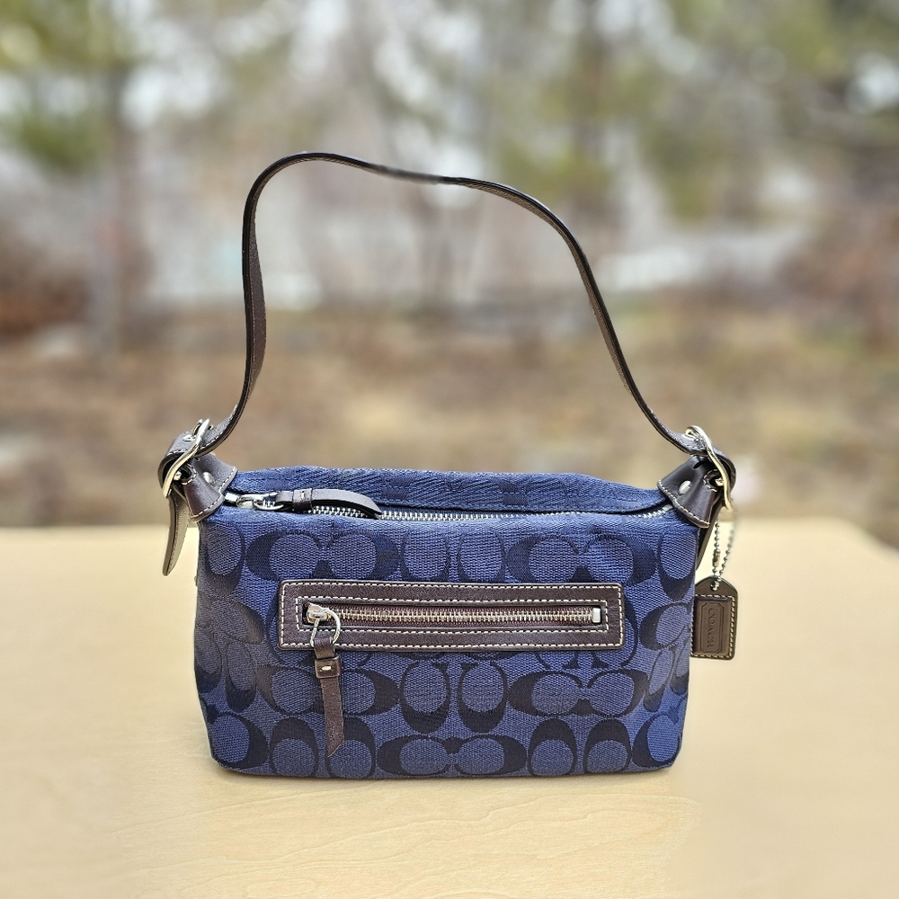Coach Handbag Signature C Canvas Navy Blue Women's Purse Pre-owned